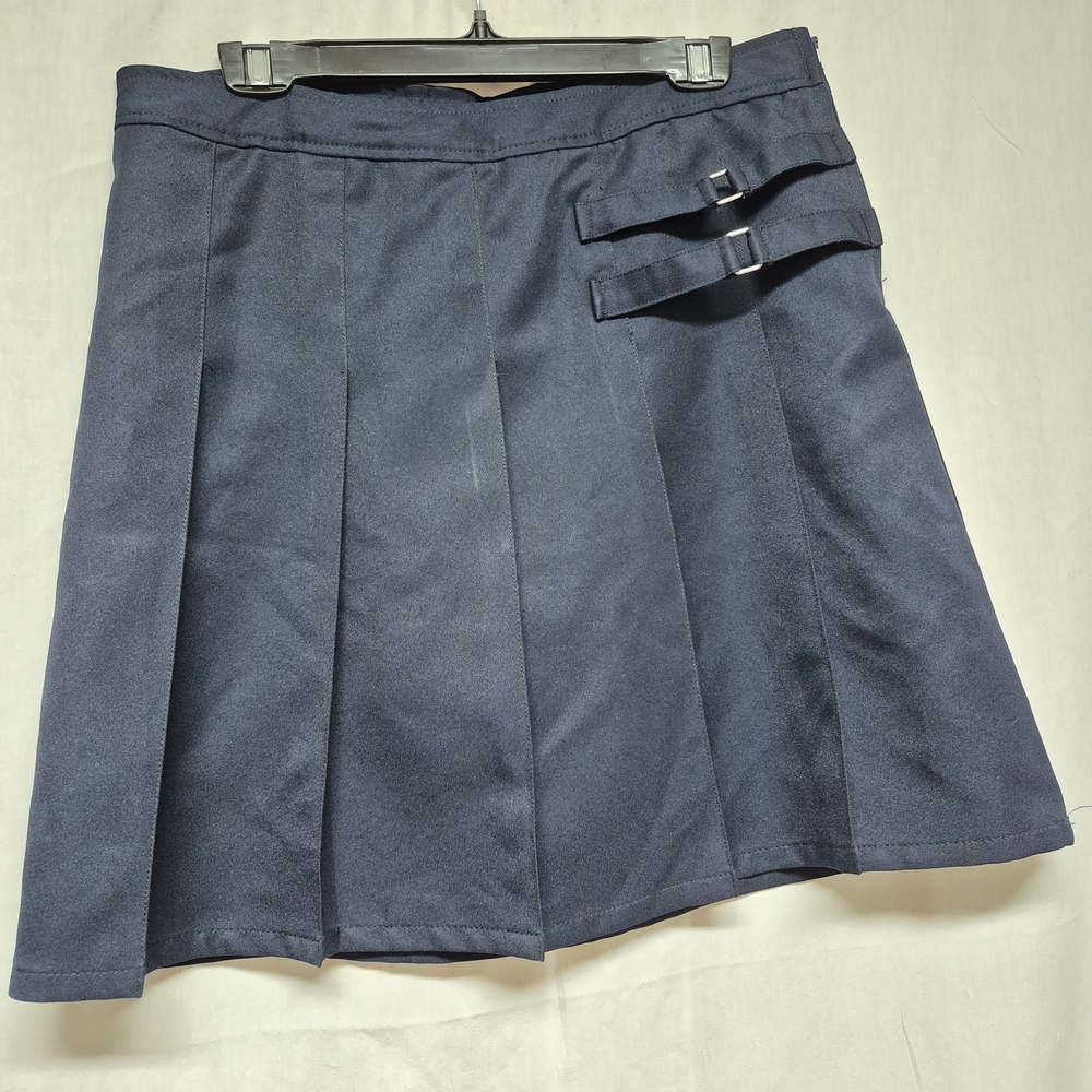 French Toast Navy Pleated Skirt with Buckle Details